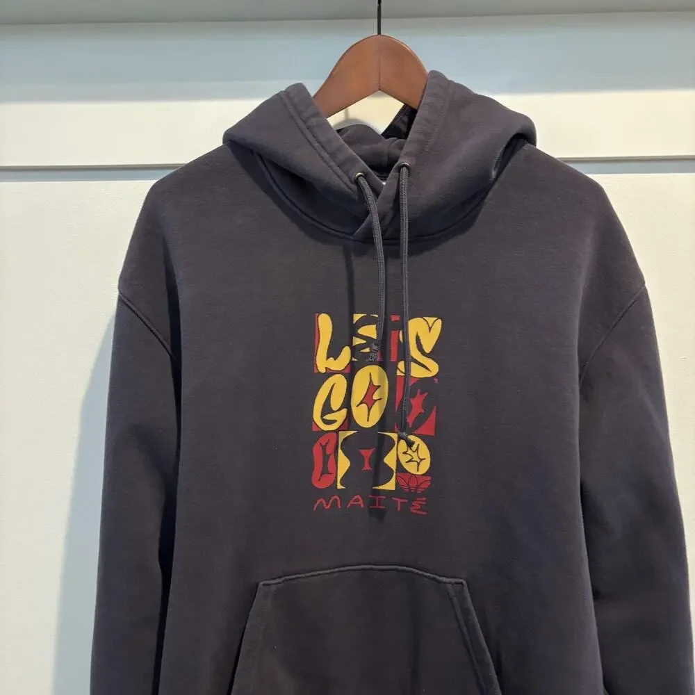 Adidas Hoodie Men Large Navy Maite Lets Go Pullover Skateboarding Trefoil HM9361